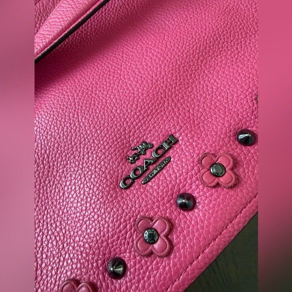 LIKE NEW Coach Chelsea Floral Dark Pink Leather Bag w/Matching Accordion Wallet - Picture 3 of 9